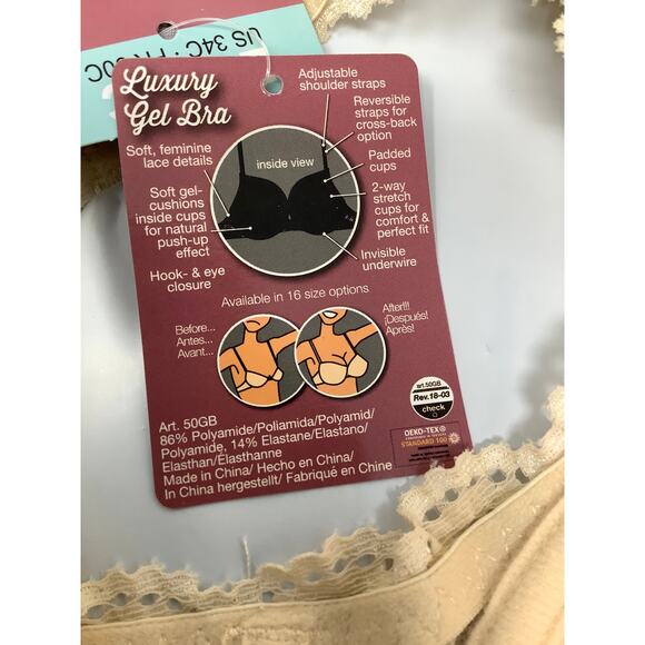 Magic Bodyfashion Women's 34C Latte Luxury Gel Bra Underwire Lace Trim Q6-6 - Picture 7 of 7